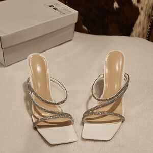 Chic White and Silver Strappy Heels